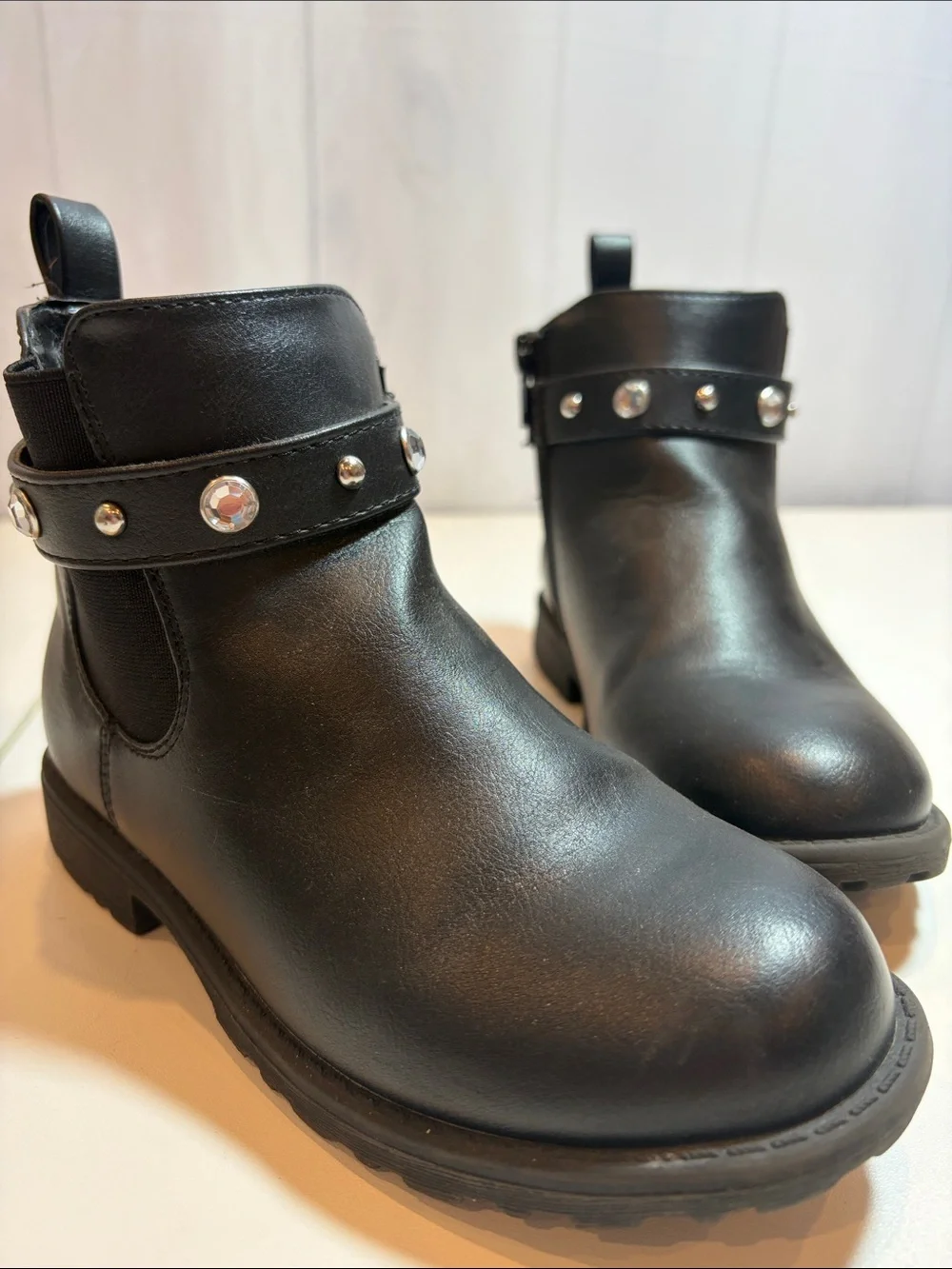 The Children’s Place Girls Black Rhinestone Ankle Boots  Side zip – Size 13